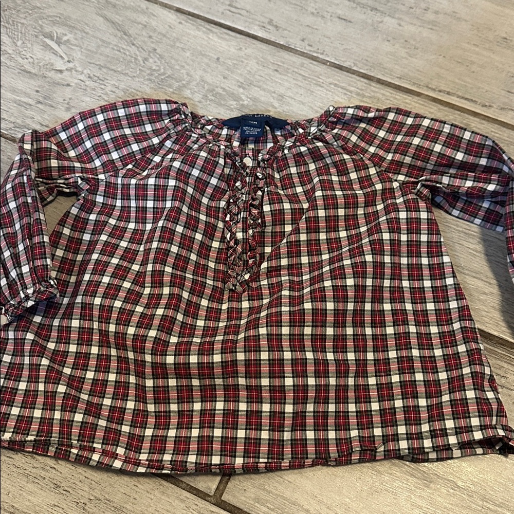 Ralph Lauren Red and Black Plaid Baby Holiday Blouse 12M